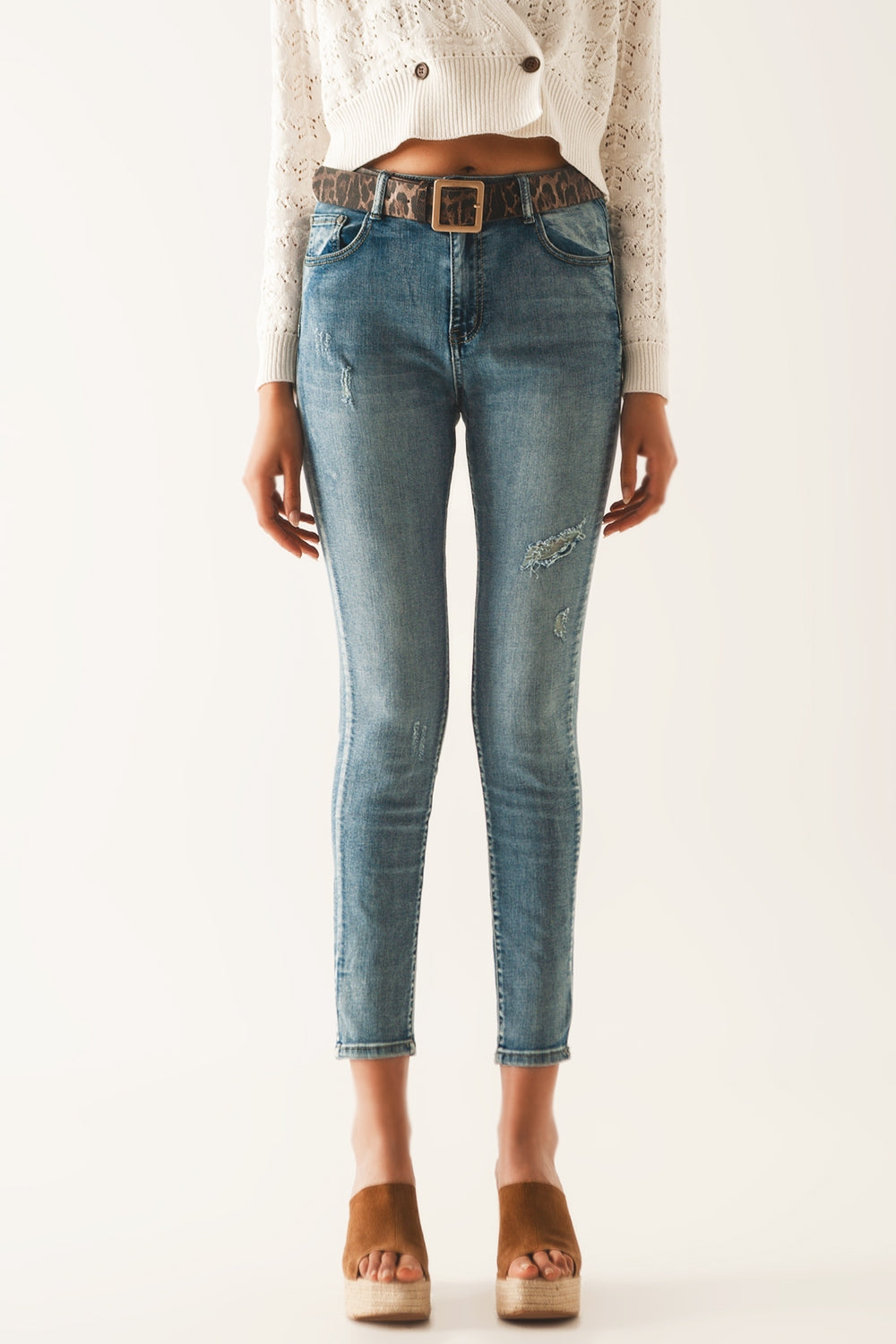 Calças de ganga super skinny Push up em azul com rachaduras decorativas