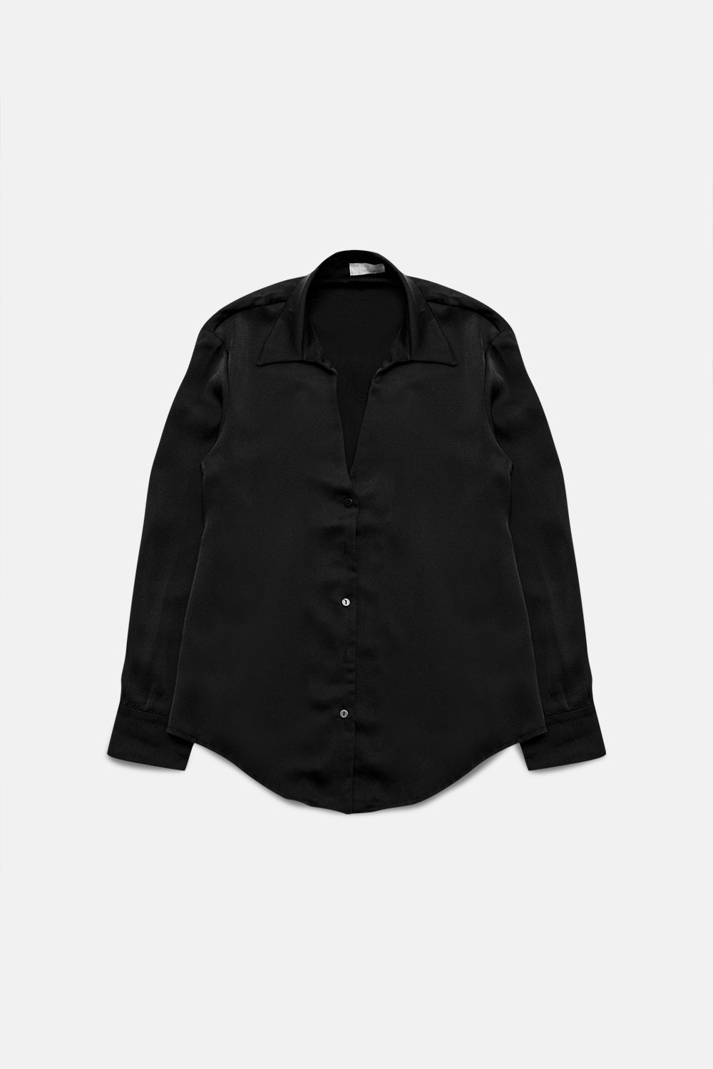 Camisa de cetim com pescoço em V preto