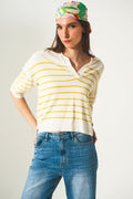 Camisola verde com pescoço de polo listrado modelo Vintage 70s