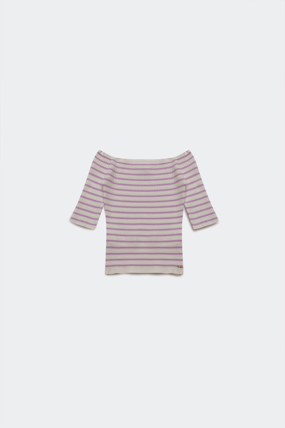 Top lilas listrado com decote Bardot