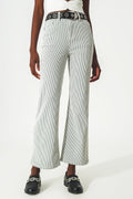 Calça flare listrada cinza