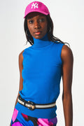 Camisola de malha sem mangas em azul