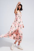 Vestido de praia maxi em estampado tropical