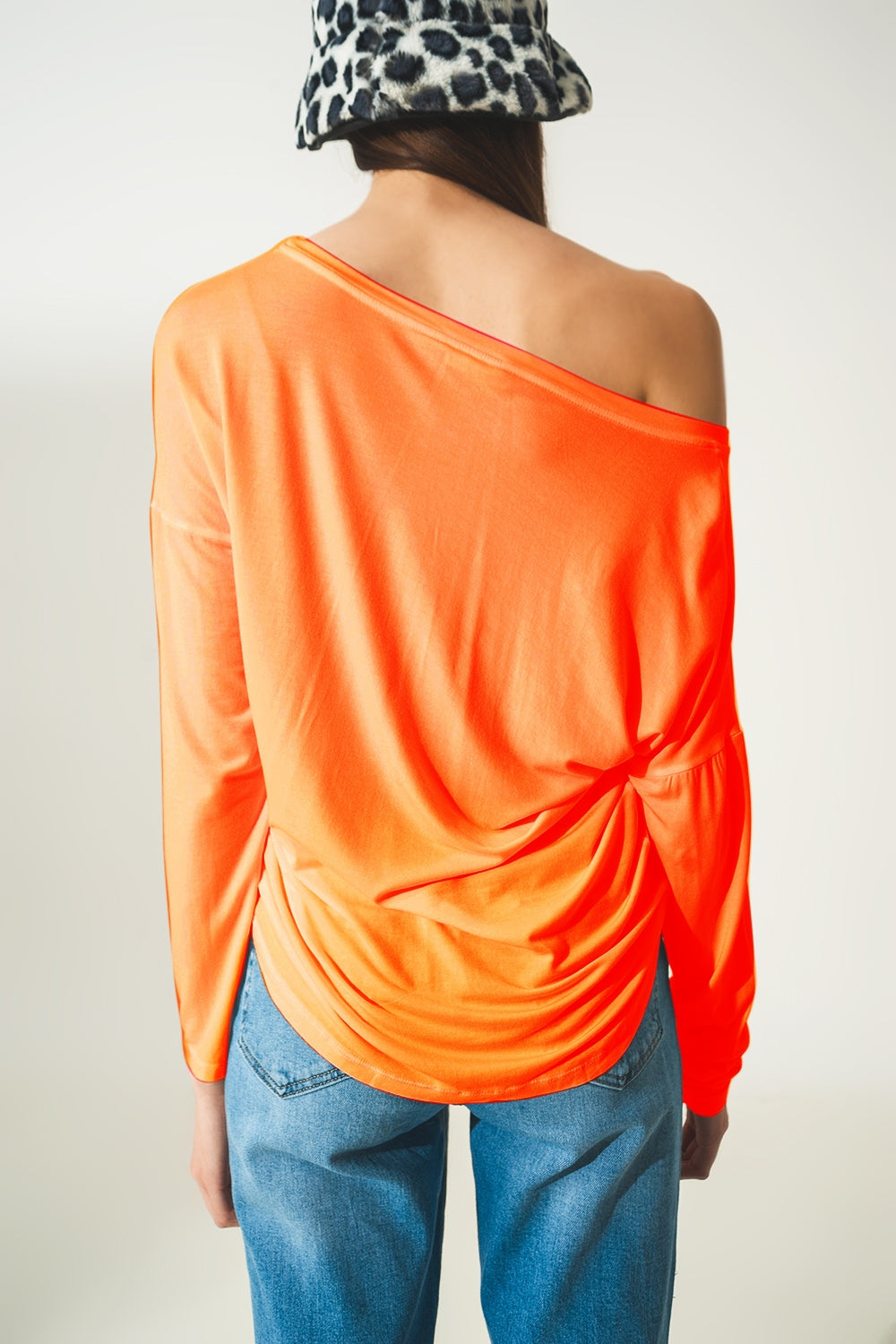 T shirt de manga comprida laranja em tecido modal