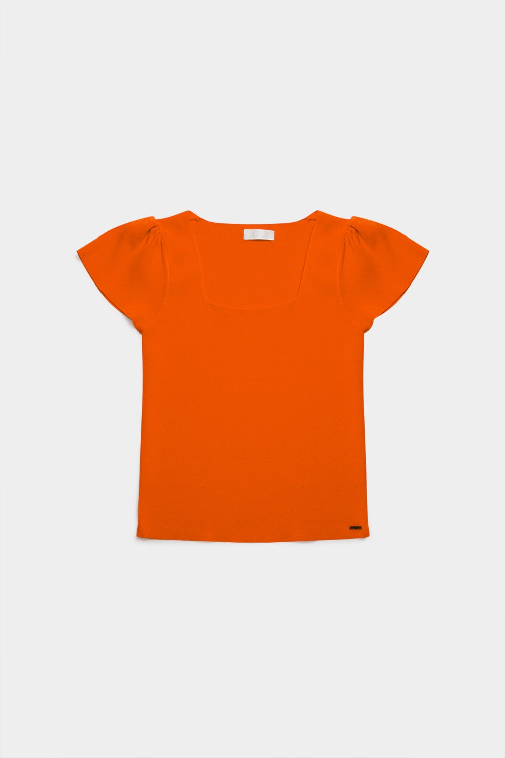 Camisola laranja com decote quadrado e manga bufante