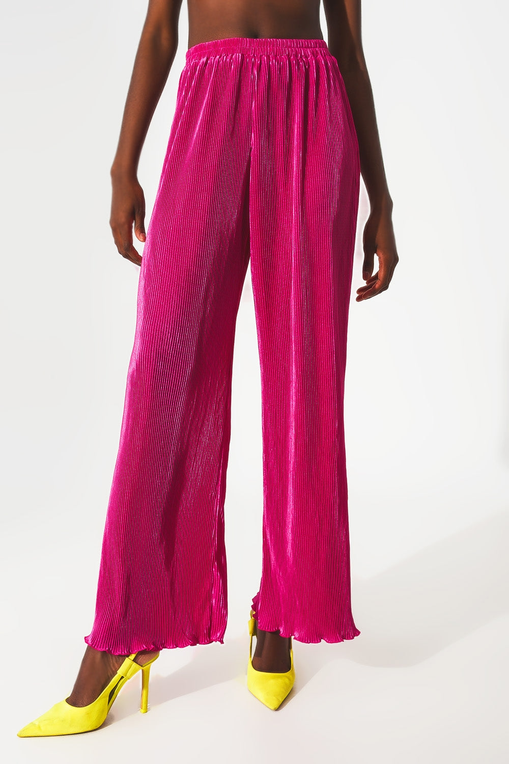 Calças de cetim grandes plissadas fuchsia