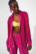Camisa de cetim de pregas em fuchsia
