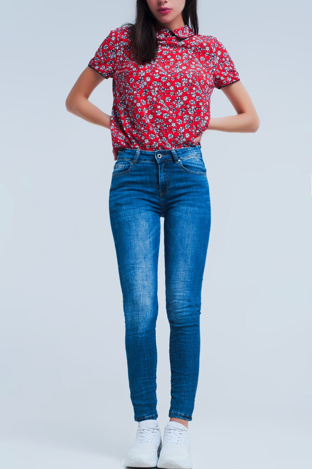 Jeans skinny De Lavagem Média
