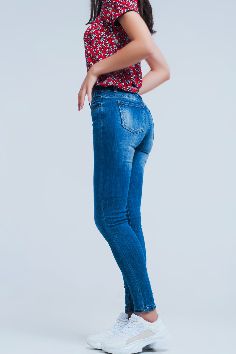 Jeans skinny De Lavagem Média