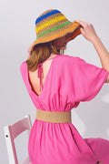 vestido kimono cinturado rosa