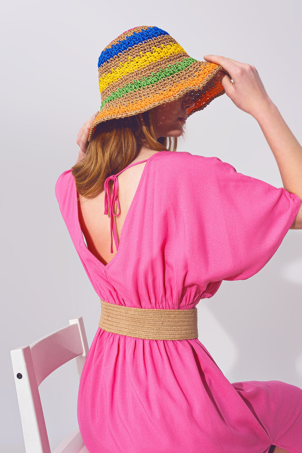 vestido kimono cinturado rosa