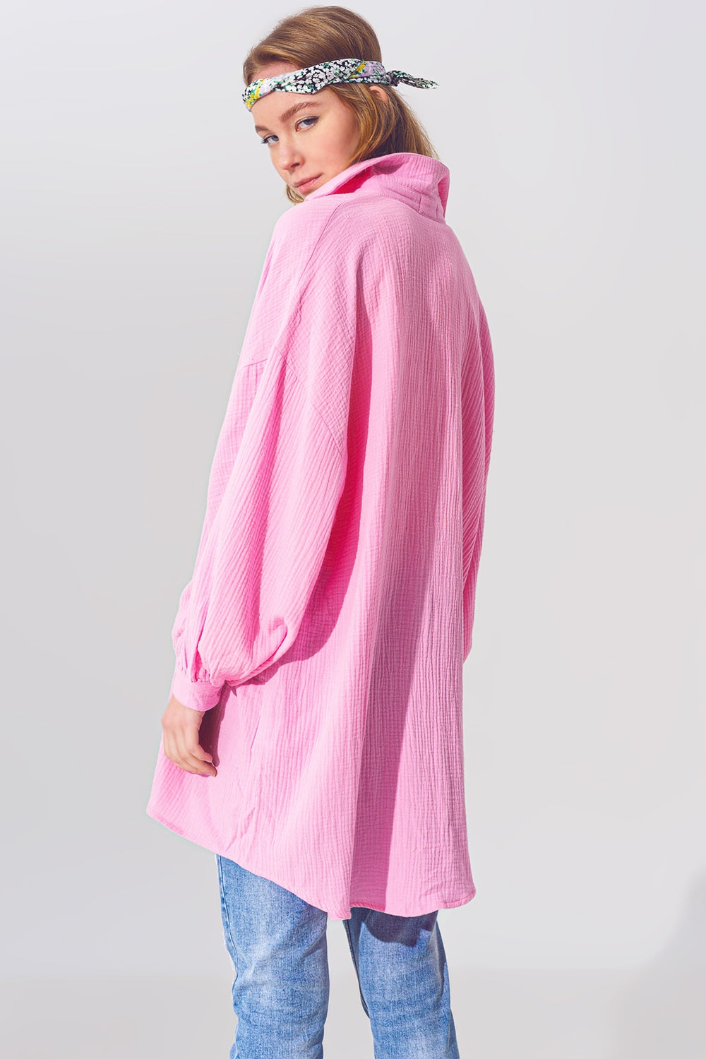 Camisa de ajuste livre texturada em cor de rosa