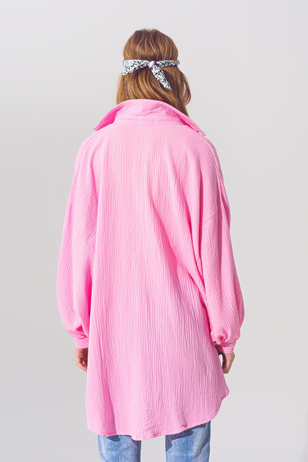 Camisa de ajuste livre texturada em cor de rosa