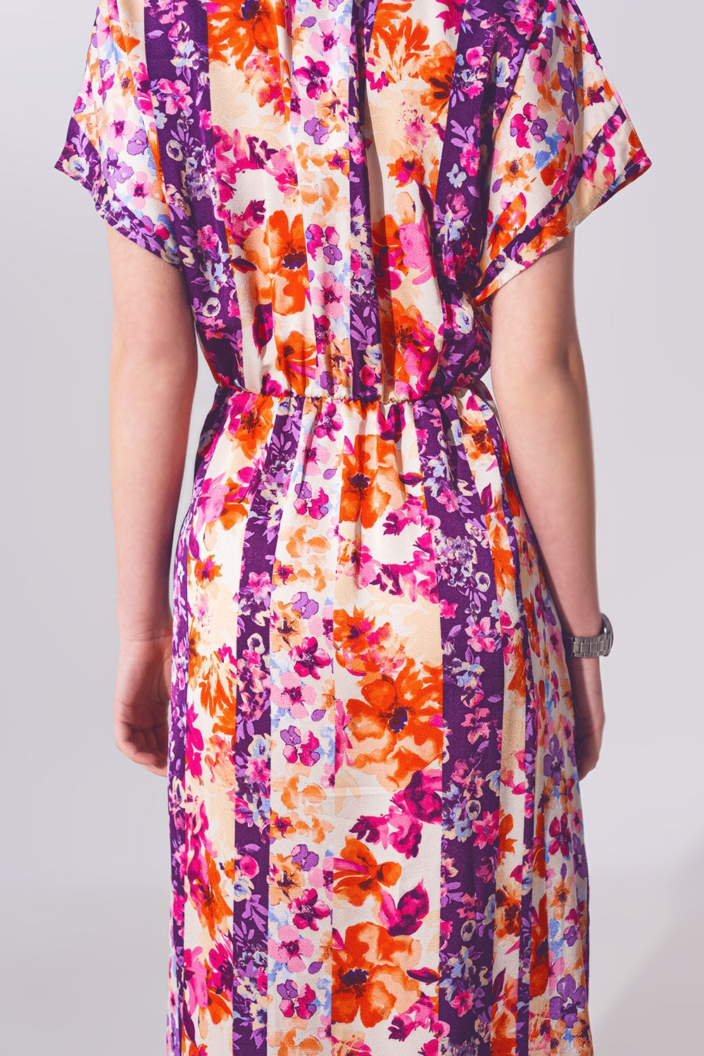 Vestido longo Nó frontal impressão em Multicor de flores