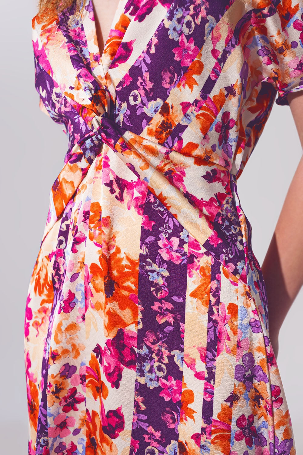 Vestido longo Nó frontal impressão em Multicor de flores