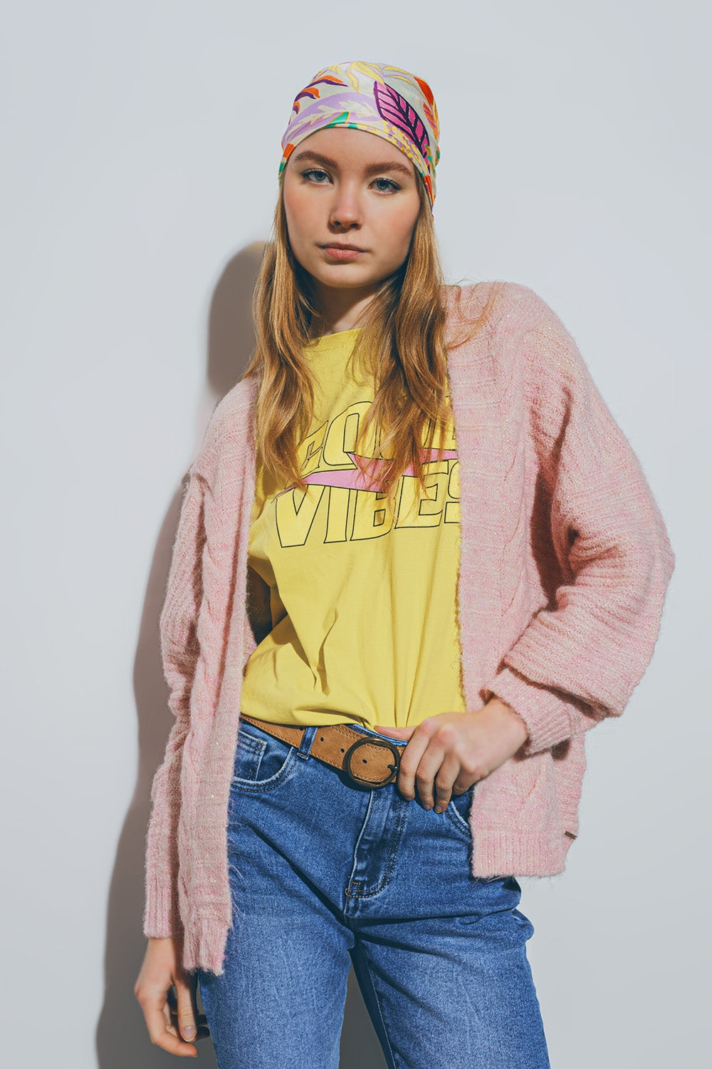Cardigan tricotado em cor-de-rosa