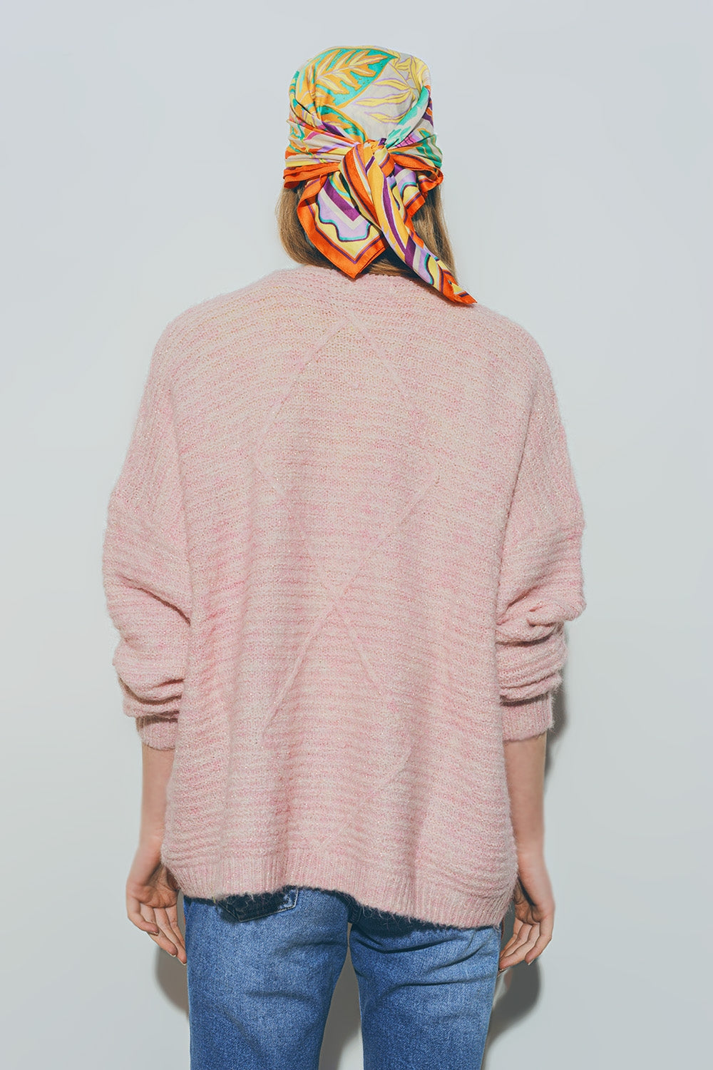 Cardigan tricotado em cor-de-rosa