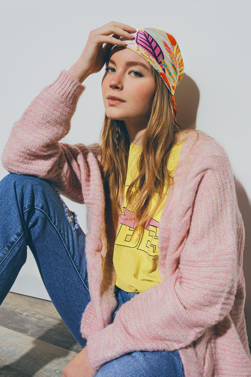 Cardigan tricotado em cor-de-rosa