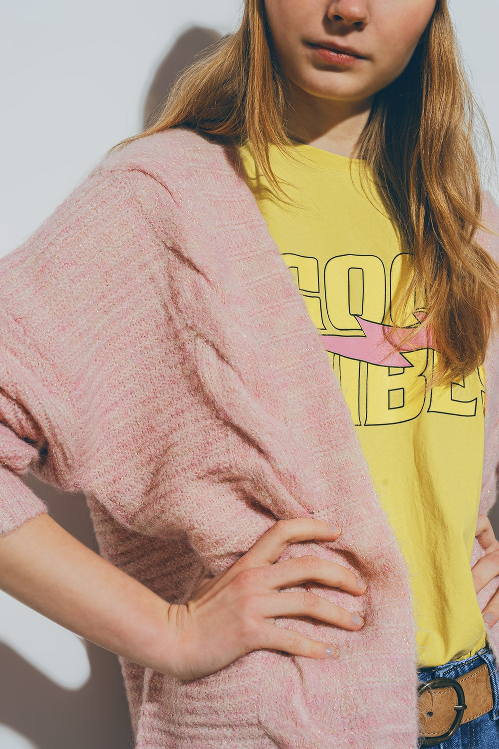 Cardigan tricotado em cor-de-rosa