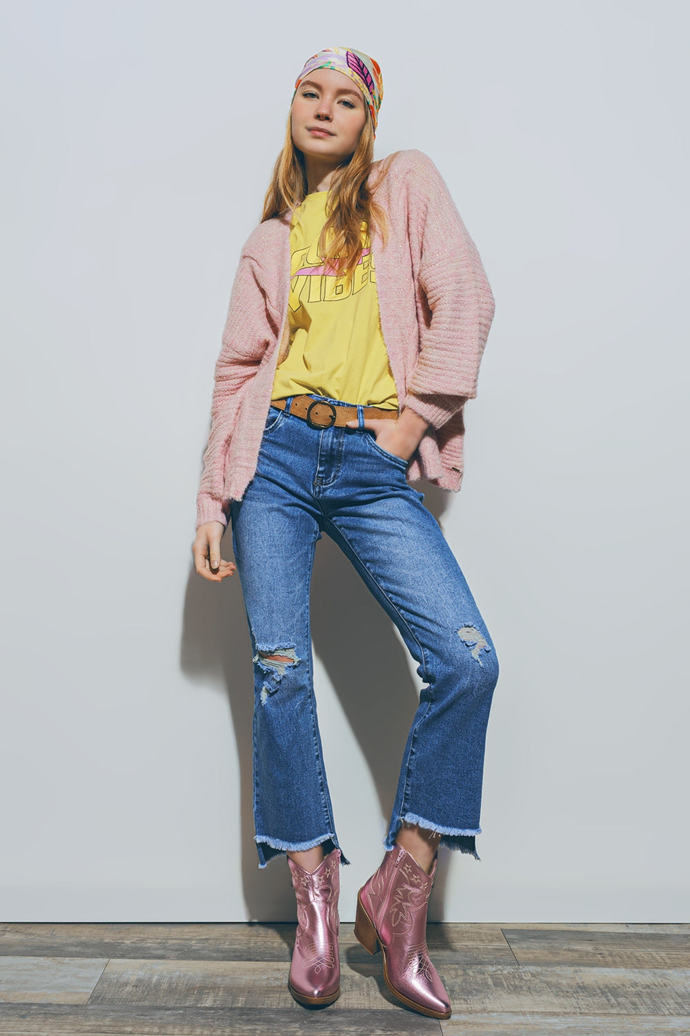 Cardigan tricotado em cor-de-rosa