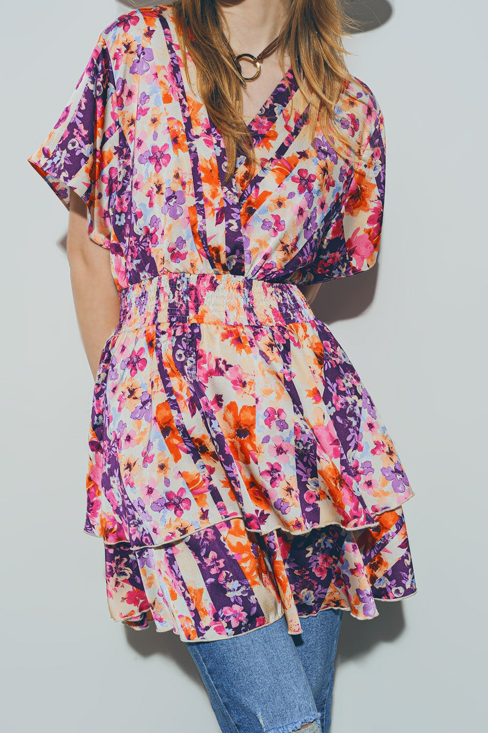 Mini Vestido Floral em Multicor
