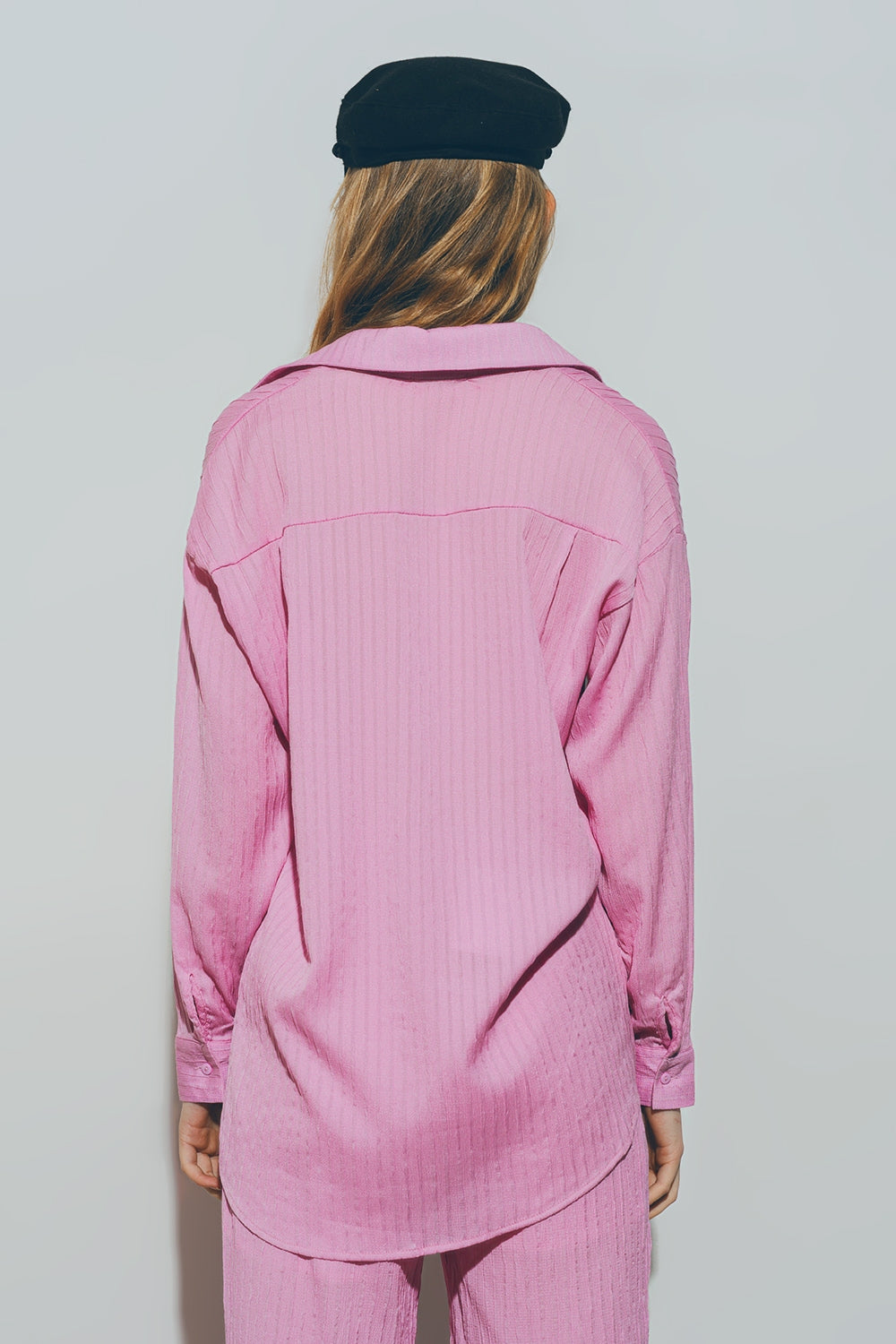 Camisa Solta Texturizada em Rosa