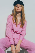 Camisa Solta Texturizada em Rosa