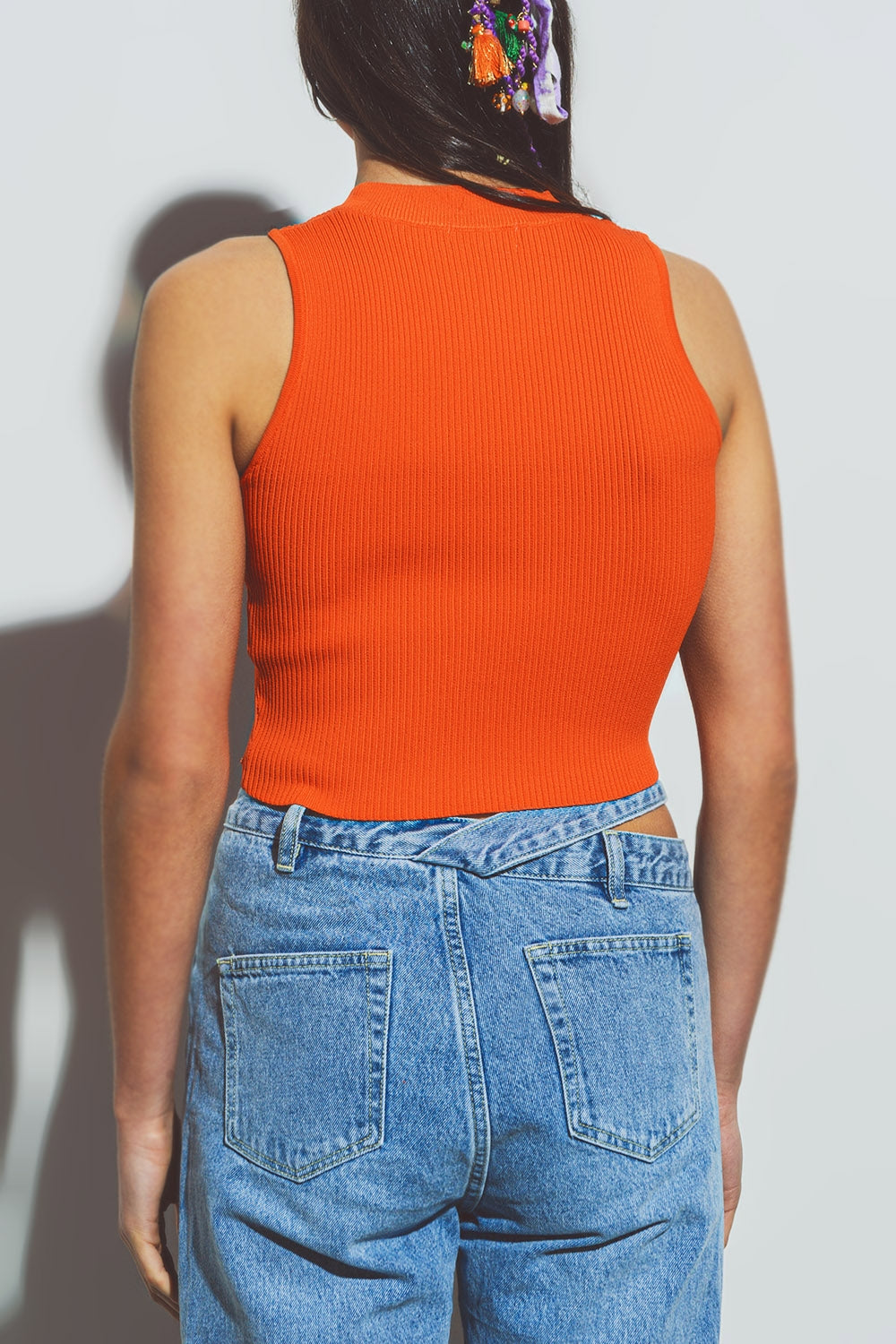 Camisola curta na cor laranja
