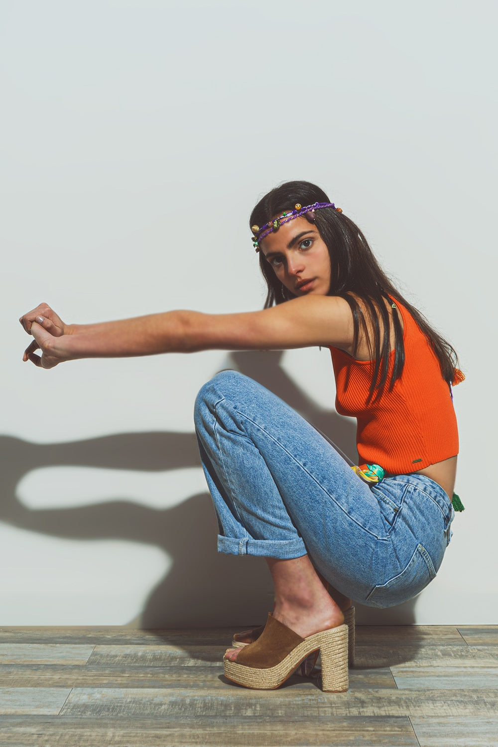 Camisola curta na cor laranja