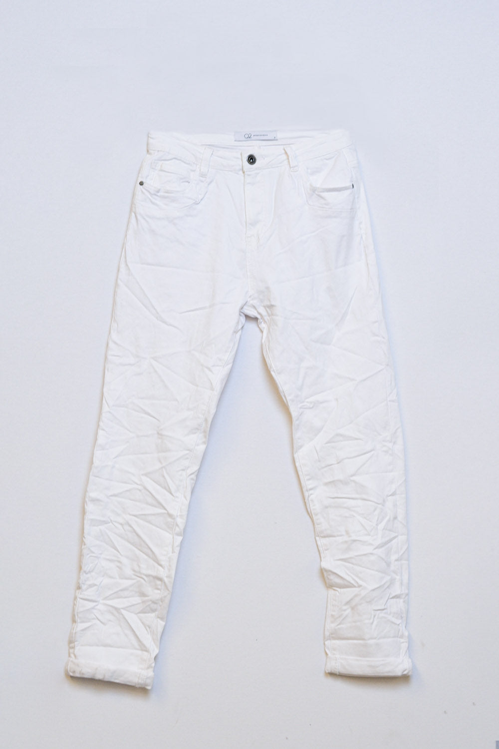 Calças de ganga skinny brancas com vincos