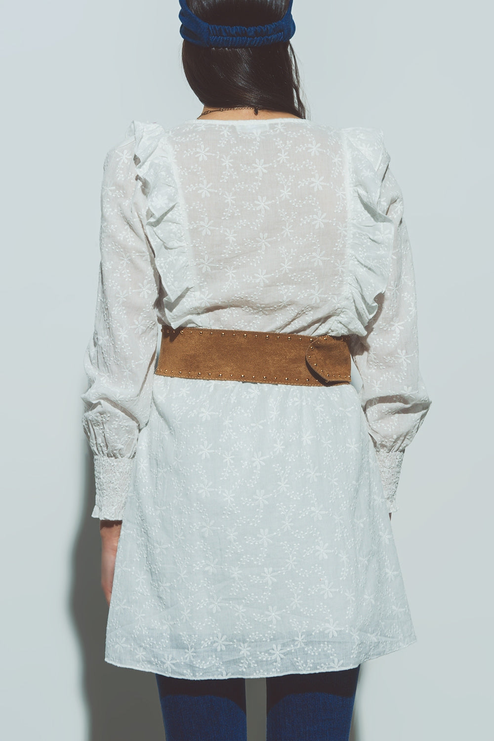 Mini Vestido Floral Texturizado em Branco
