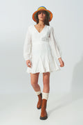 Roupa Ruffle V Vestido de Pescoço Branco