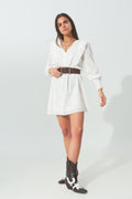 Mini Vestido de Rufo Floral em Branco
