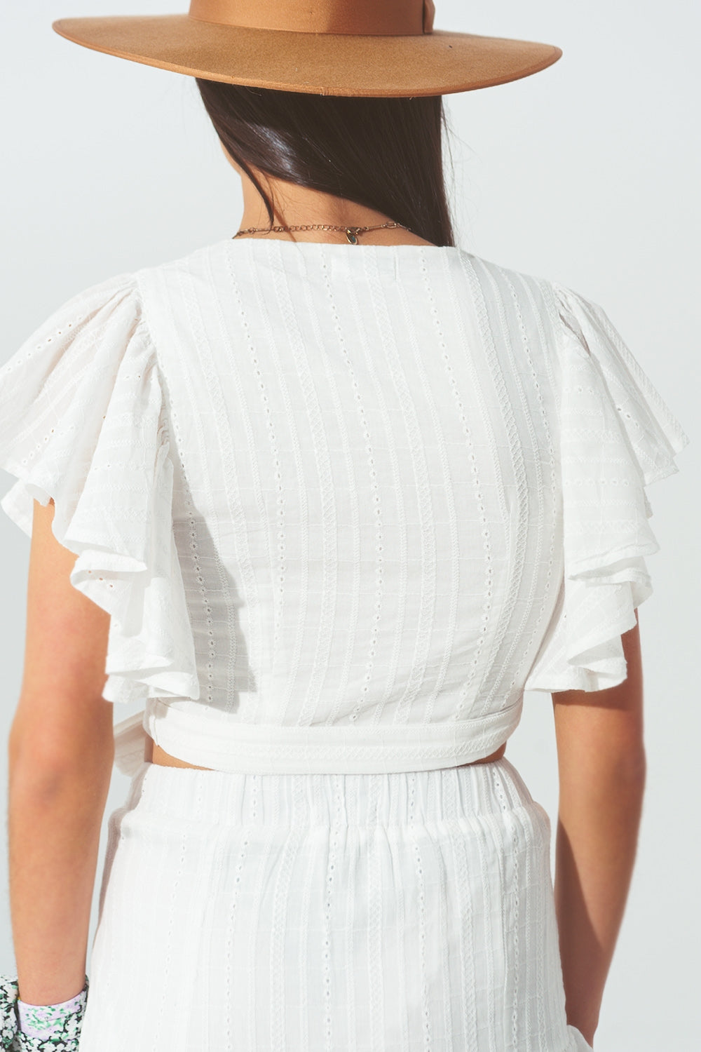 Broderie Wrap Crop Top em Branco