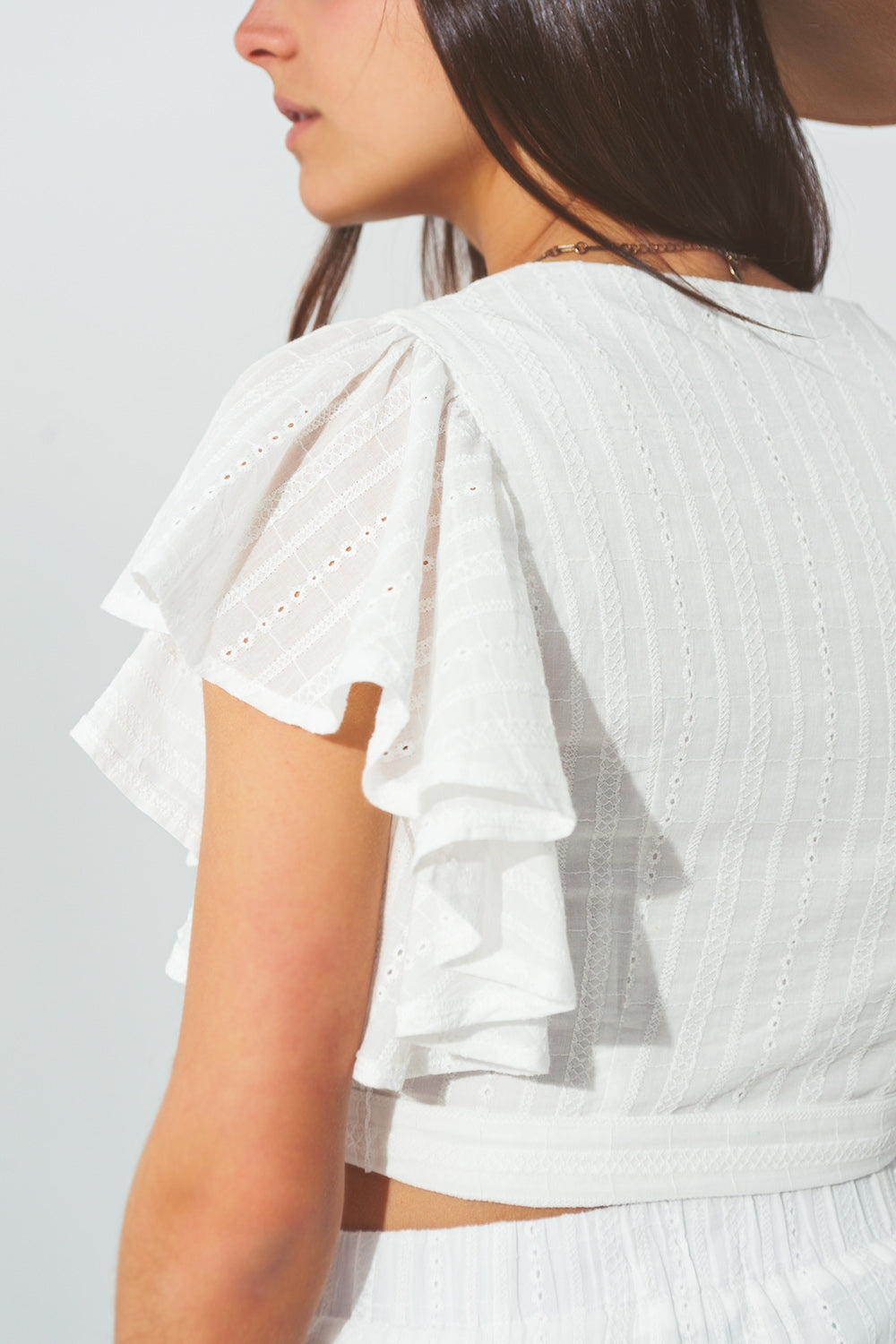 Broderie Wrap Crop Top em Branco