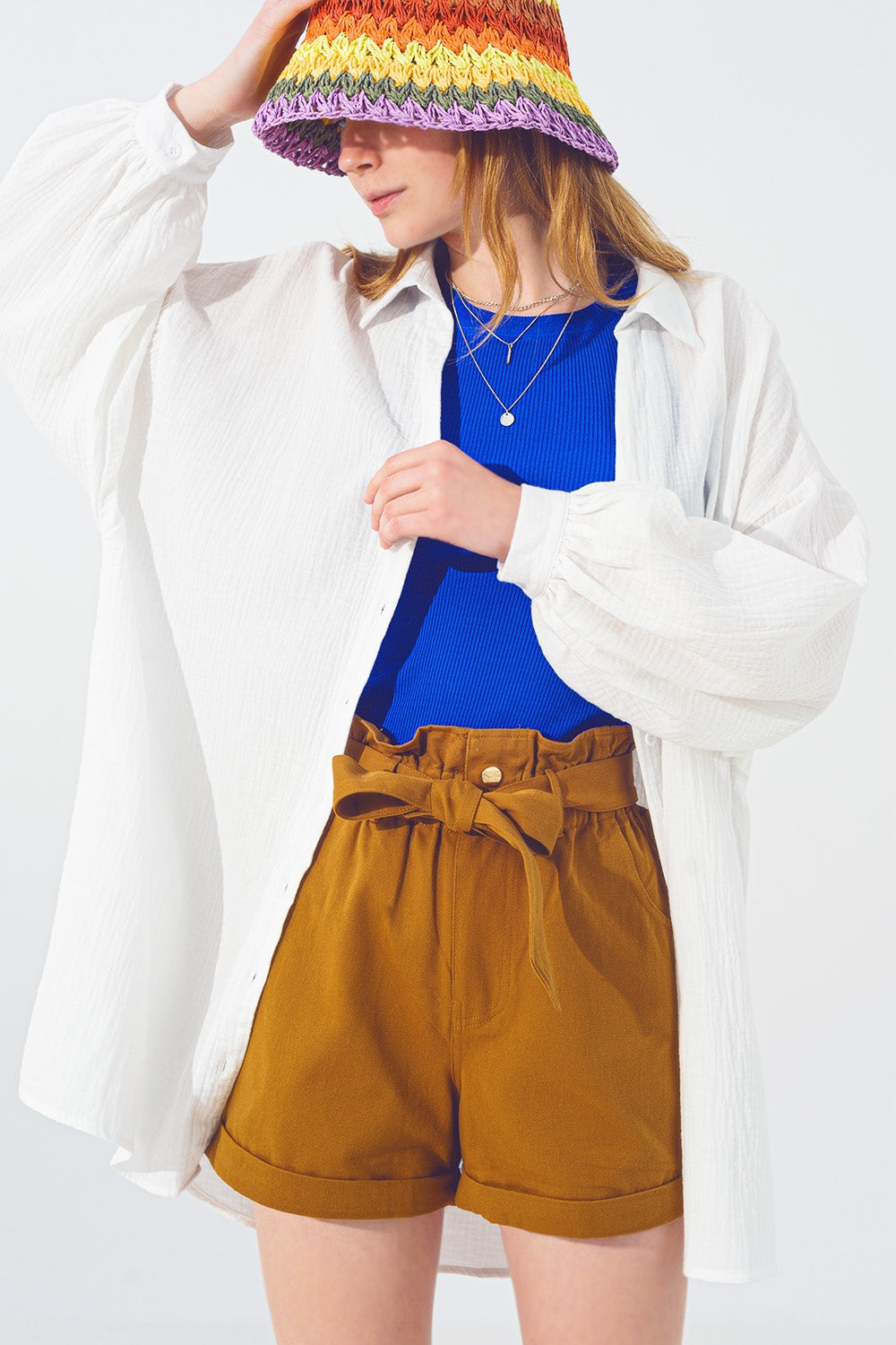 Camisa Solta Texturizada em Branco