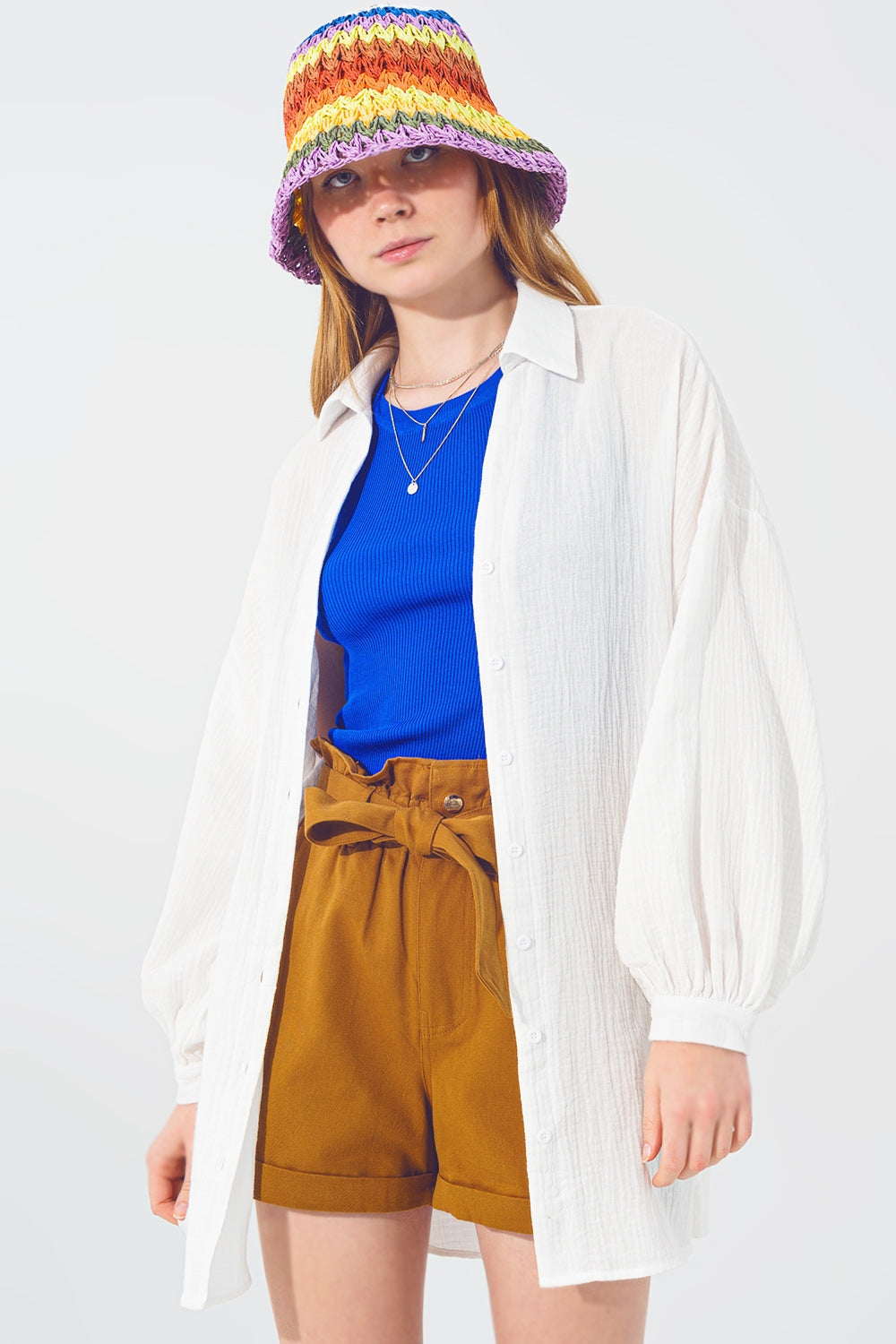 Camisa Solta Texturizada em Branco