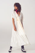 Vestido Smock V Pescoço Maxi em Branco