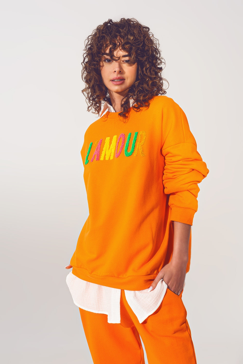 Camisola L'amour Text Sweater em Laranja