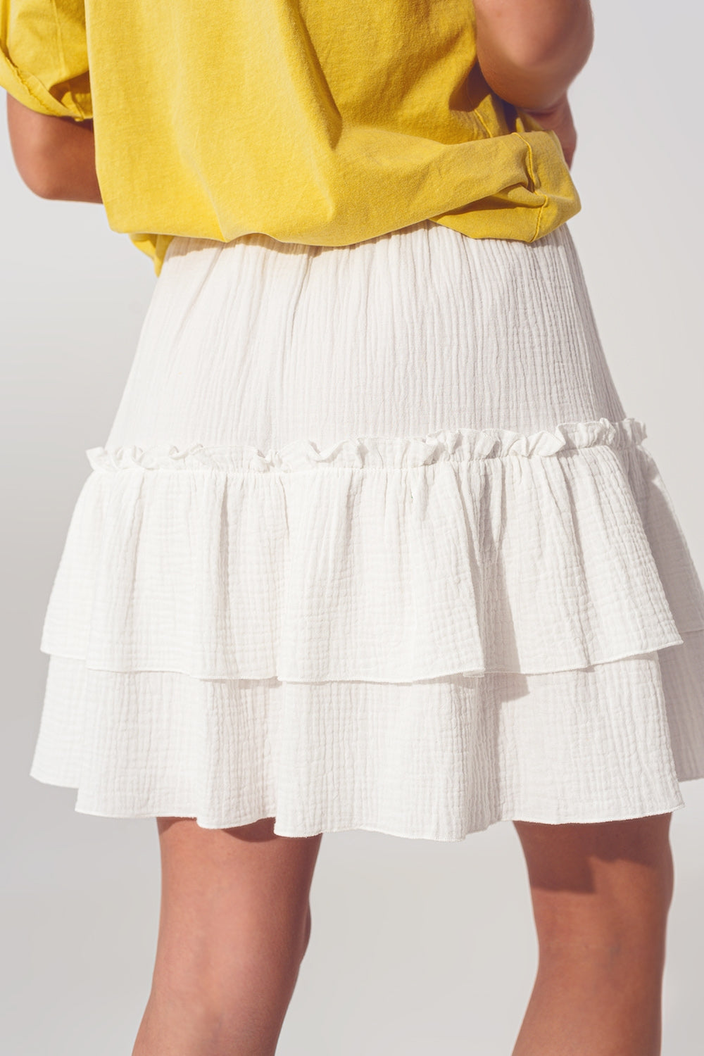 Mini Saia Texturizada de Rufle em Branco