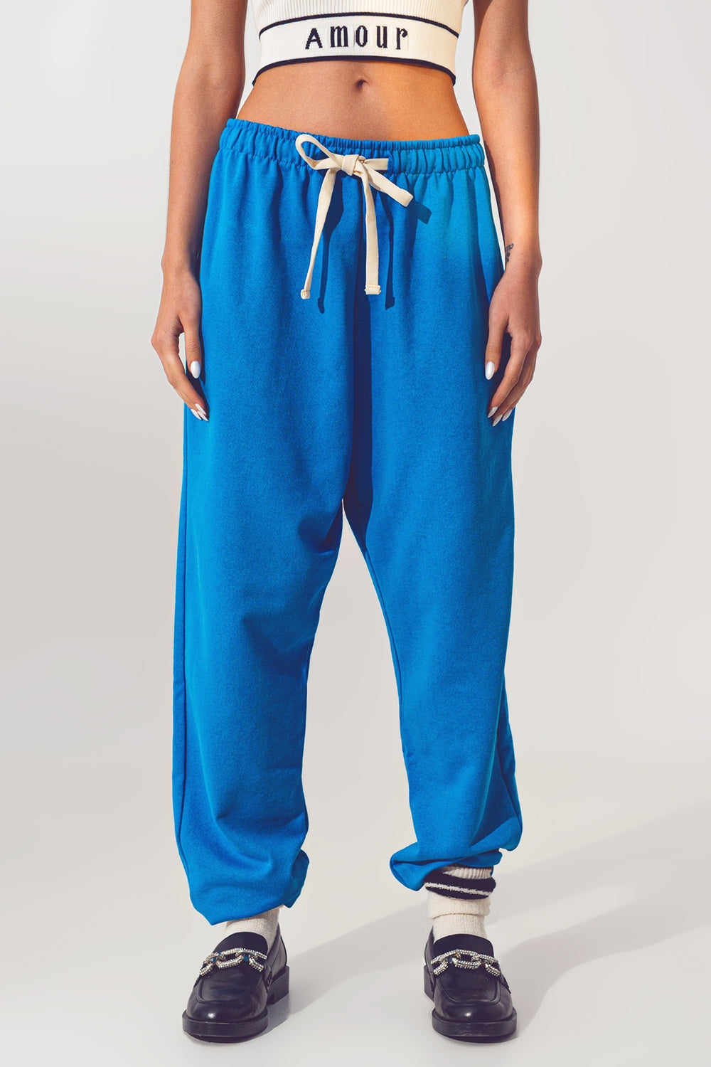 Jogger com Cintura de Laço em Azul