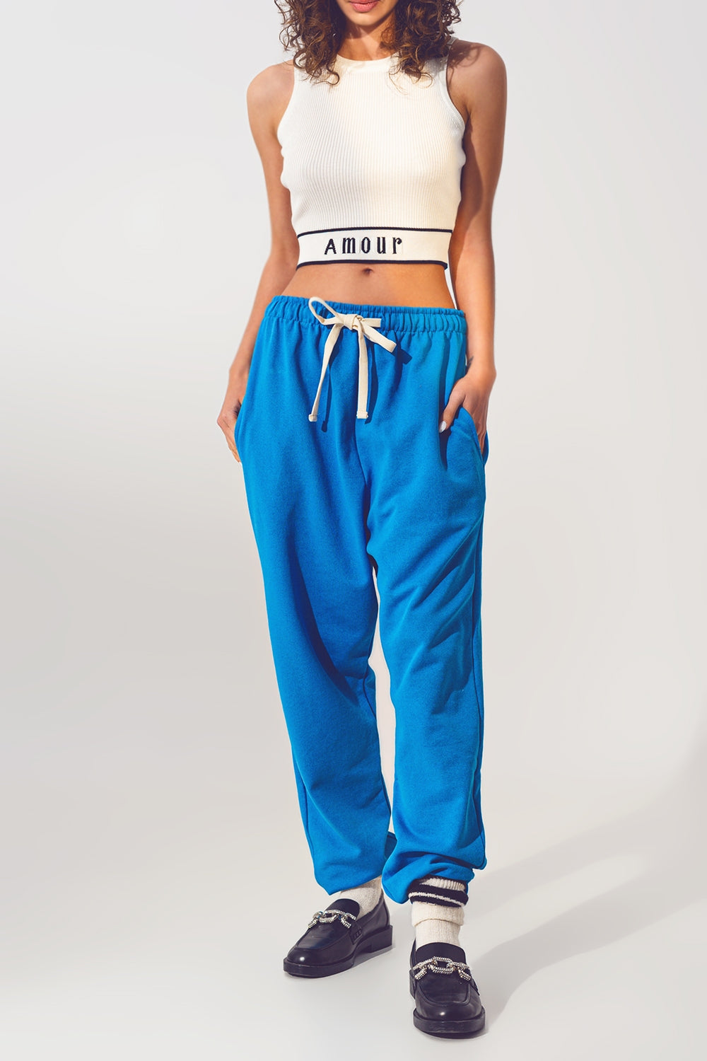 Jogger com Cintura de Laço em Azul