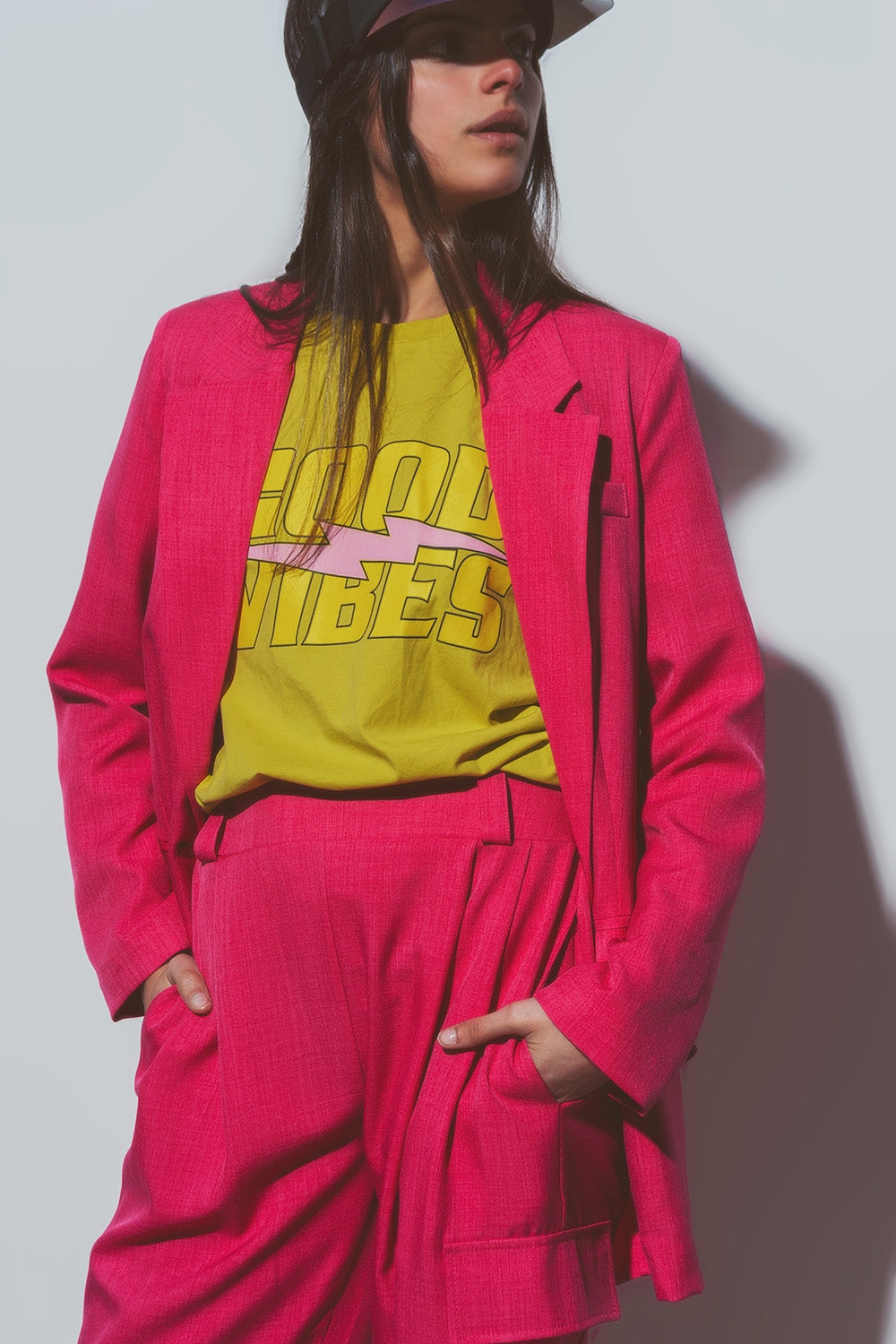 Blazer texturizado em cor de rosa
