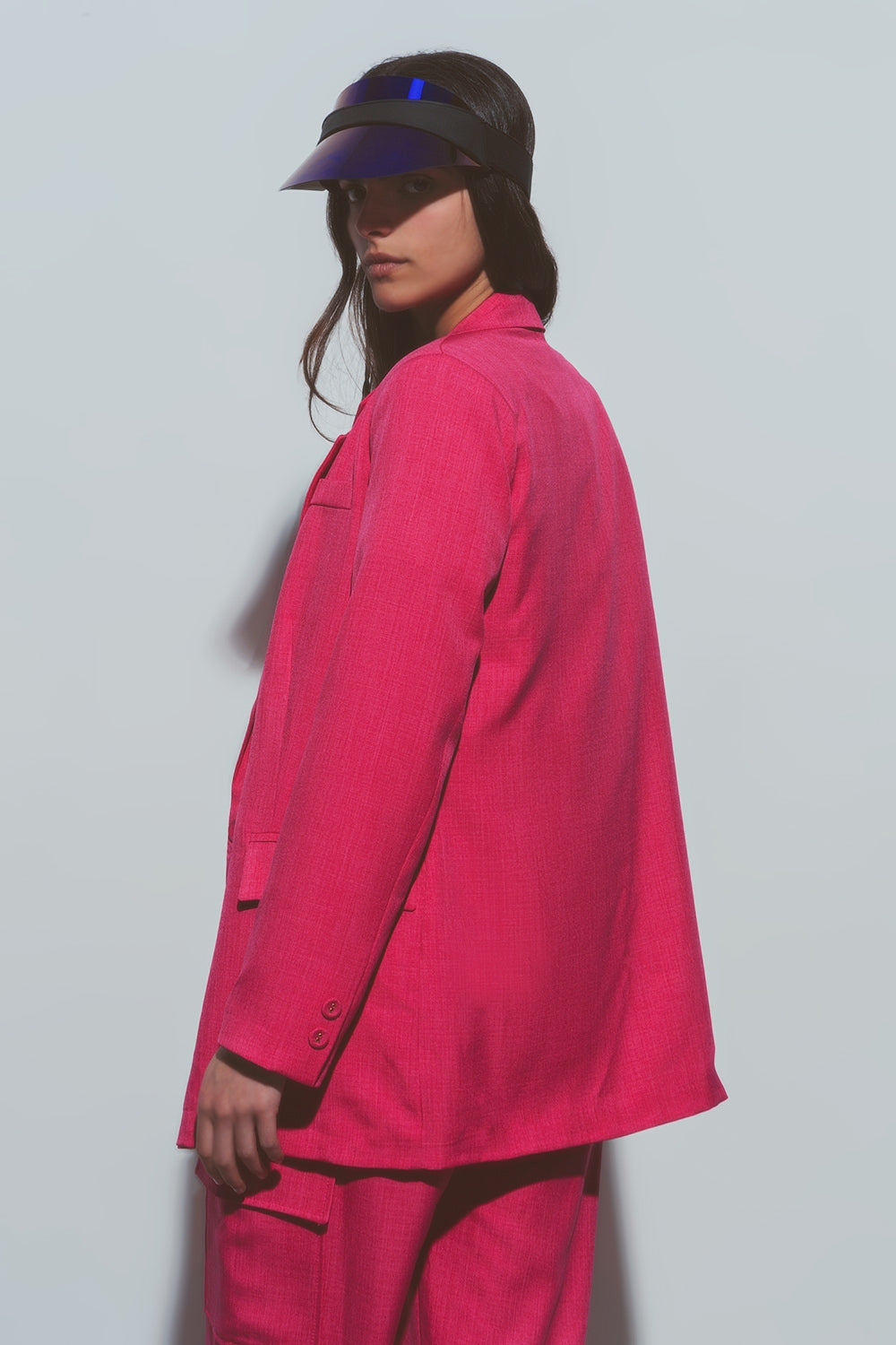 Blazer texturizado em cor de rosa