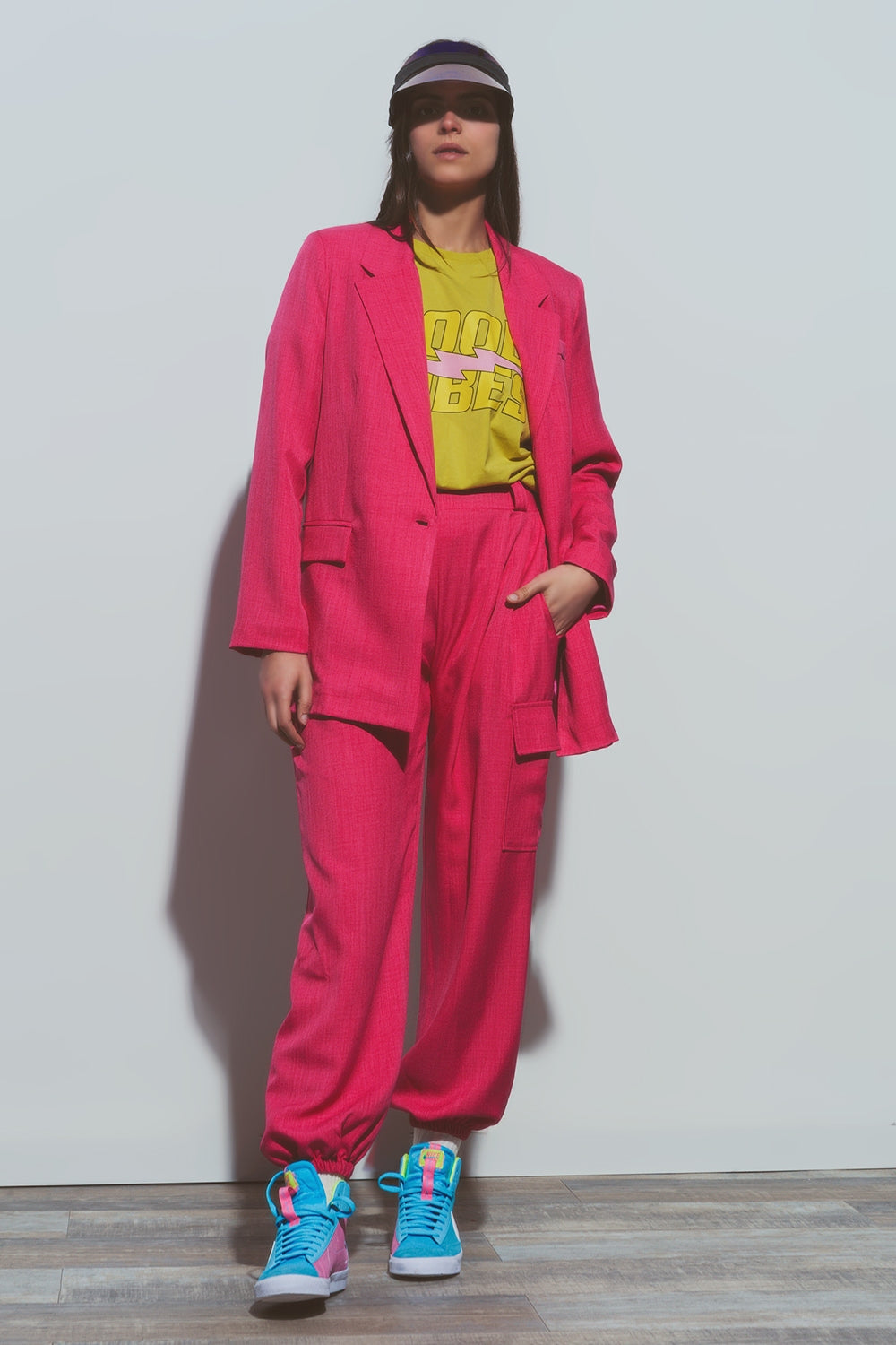 Blazer texturizado em cor de rosa