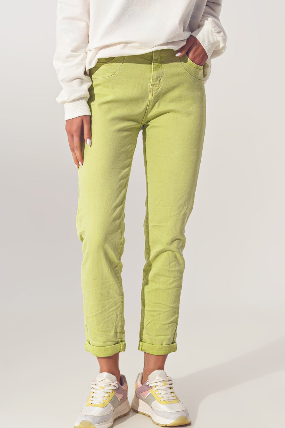 Calça Jeans Skinny Amassada verde lima