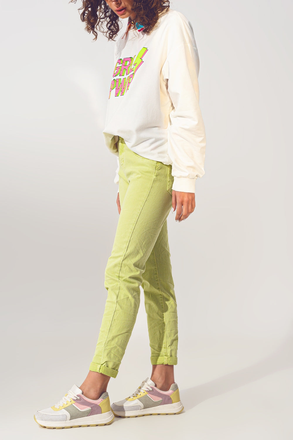 Calça Jeans Skinny Amassada verde lima