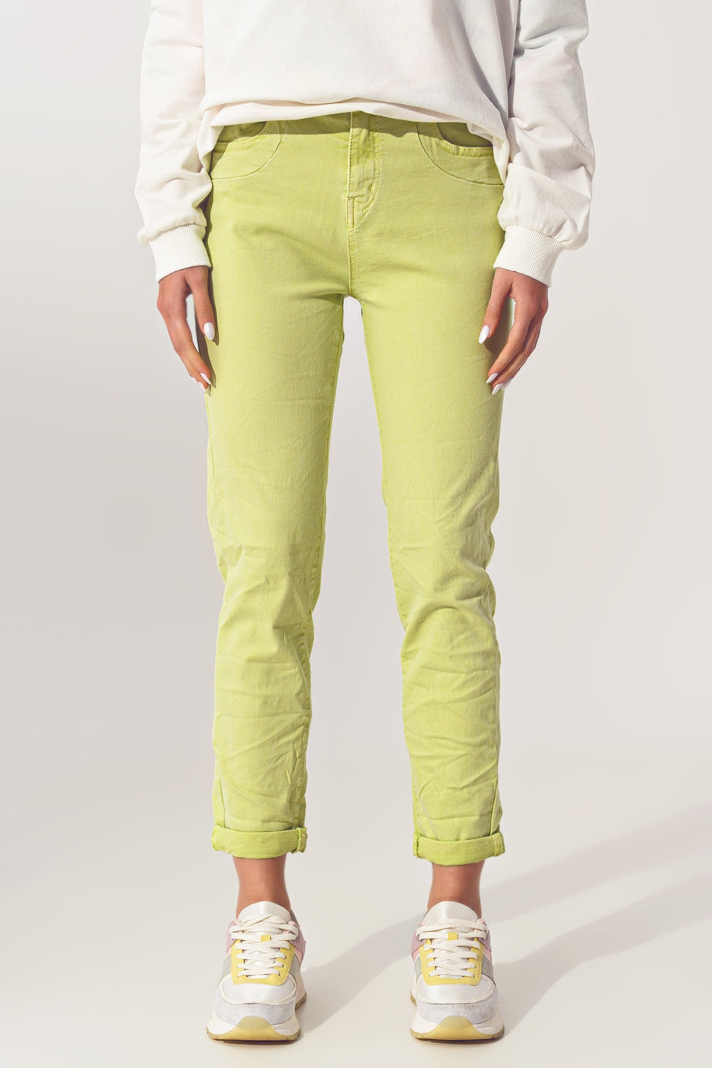 Calça Jeans Skinny Amassada verde lima
