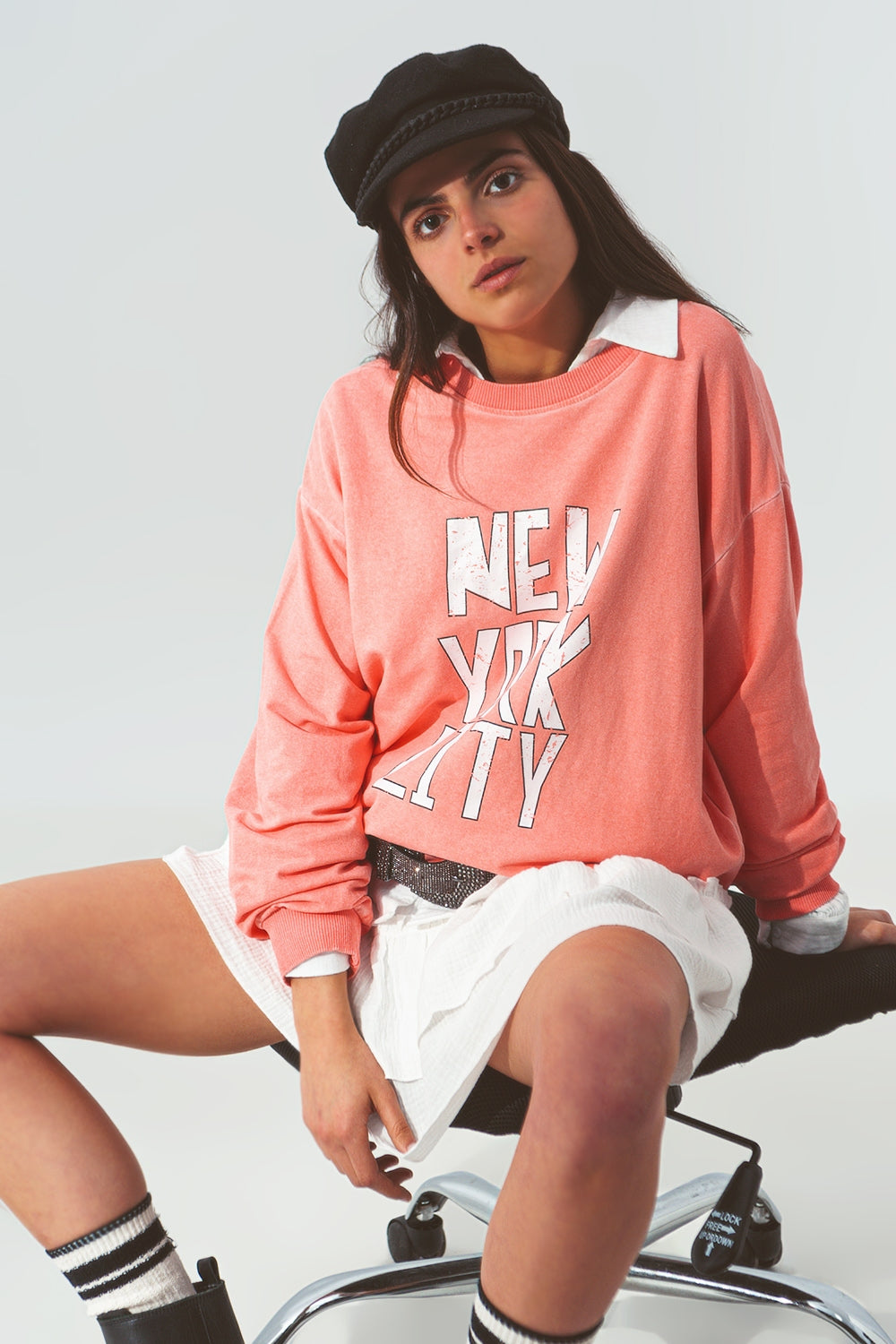 Camisola com texto Nova Iorque em Coral
