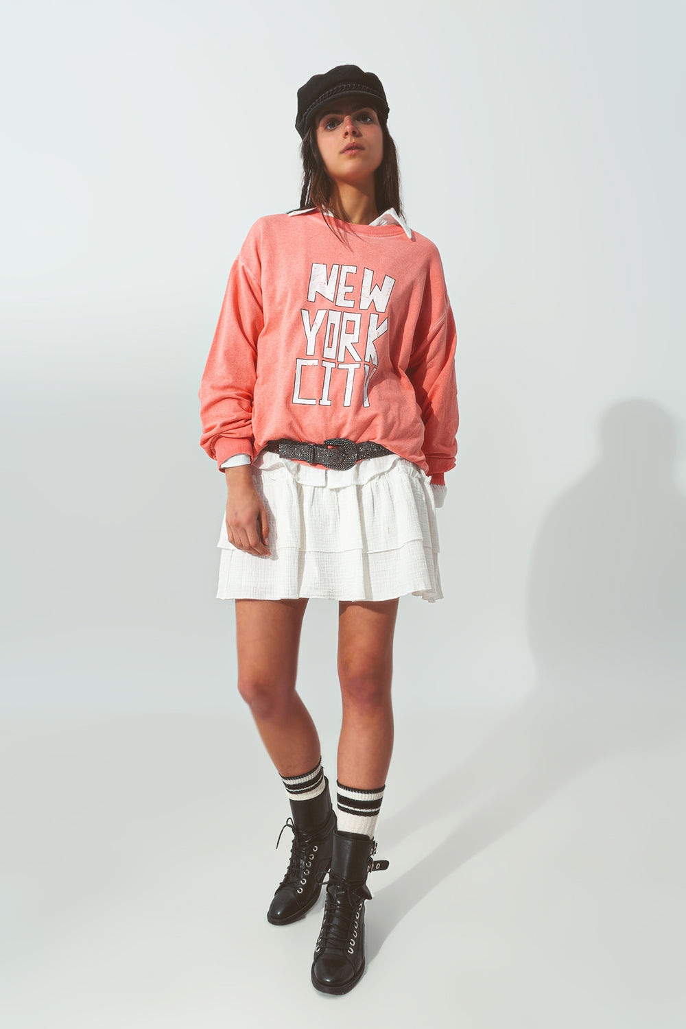 Camisola com texto Nova Iorque em Coral